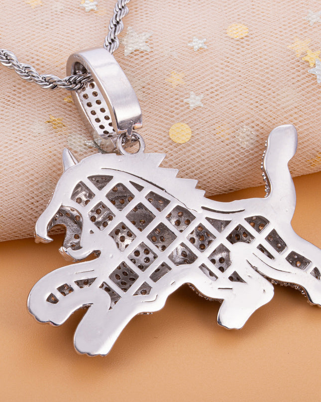 Hip Hop Full Zircon Mens Necklace Leopard Pendant