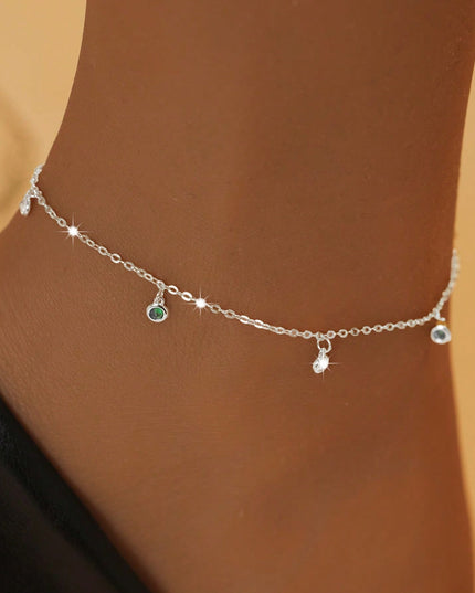 Fresh And Minimalist 925 Silver White And Green Zircon Pendant Ankletperfect For Womens Everyday Jewelry