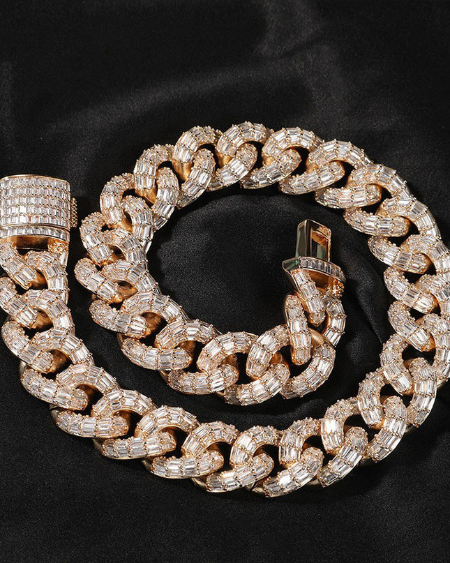 Mens Fashion Personalized Square Zirconium Cuban Bracelet Necklace