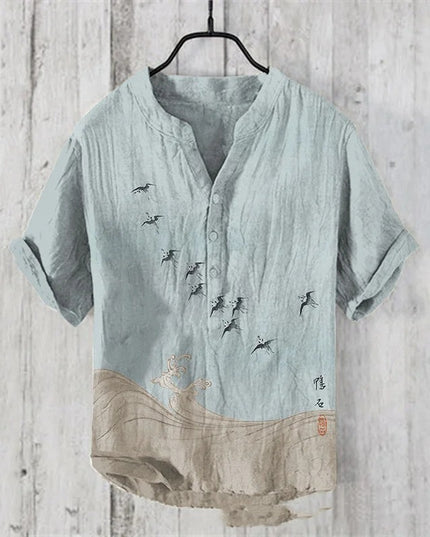 Summer Men's Shirts National Trendy Style Three Breasted