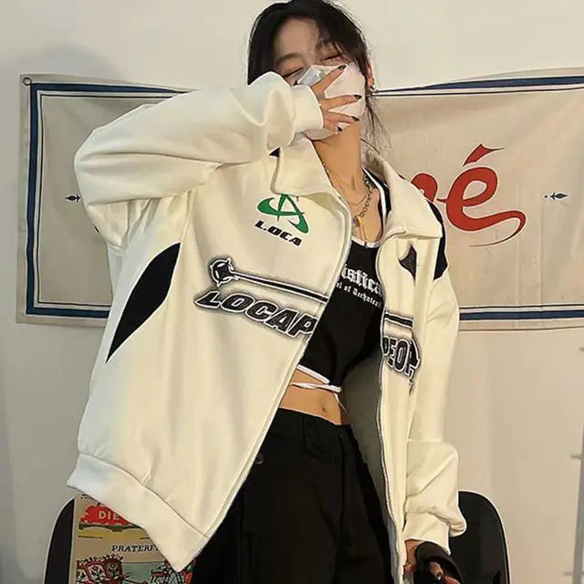 Korean Streetwear Green Hoodie for Women